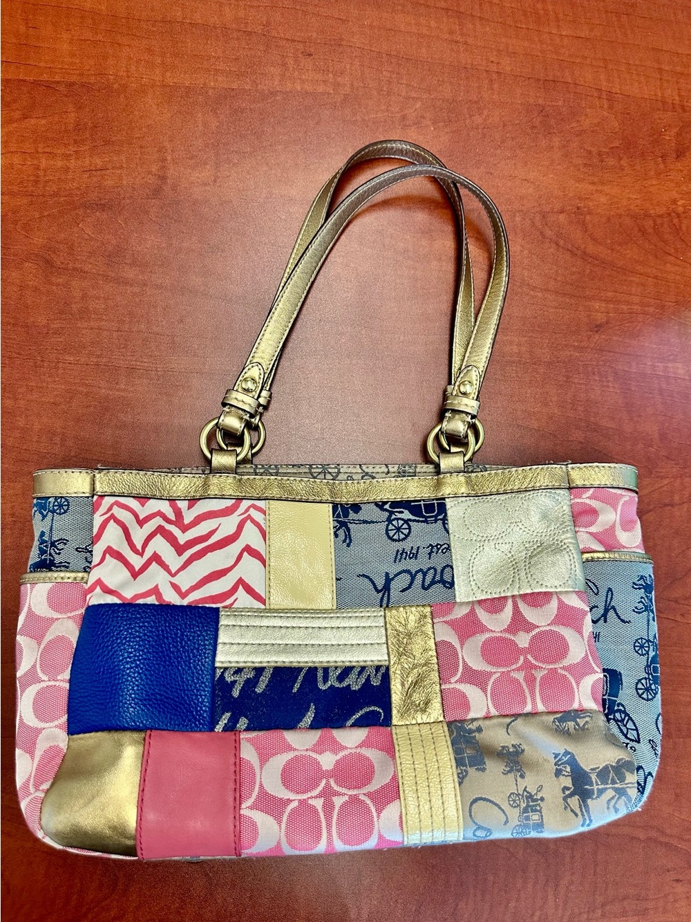 COACH Patchwork Satchel Multicolor Gold Y2K Leather Fabric - Picture 2 of 8